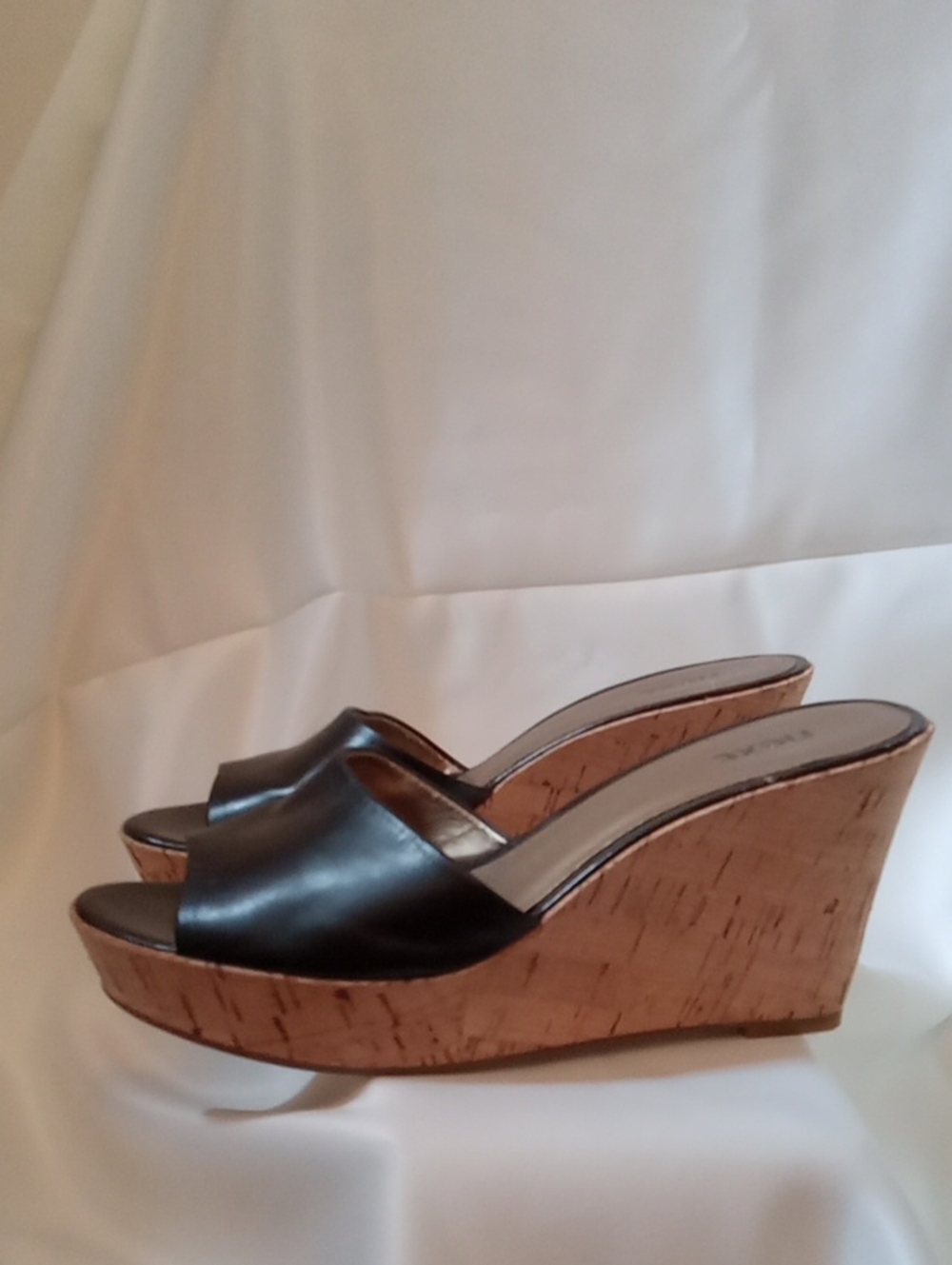 next Black Pleather Cork Wedge Slide Sandals